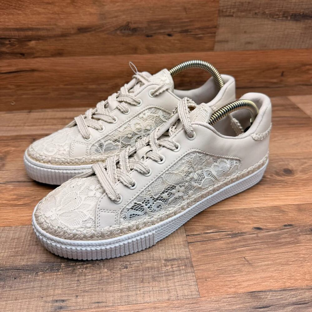 Marc Fisher Womens Size 10 Ivory Lace Espadrille Platform Sneakers Lace Up